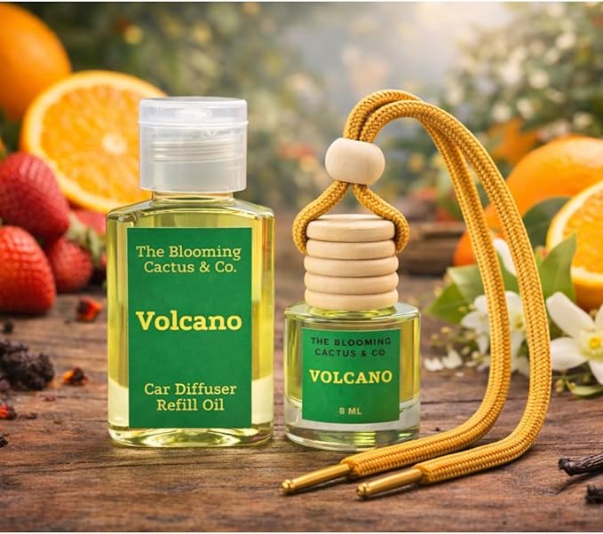 Car Air Freshener with 30ml Refill – Hanging Car Diffuser Oil, Long-Lasting Phthalate-Free Scent – Hanging Car Air Freshener + Refill. (Volcano (Type), 8 ml)