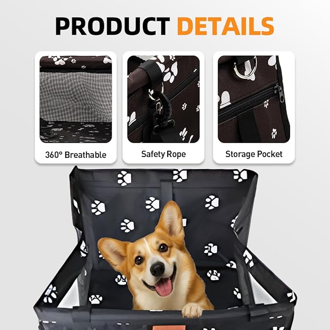 Dog Car Seat for Small Dogs Under 30 lbs - Easy to Clean, Dirt Resistant & Anti-Scratch Durable with Storage Pockets, Compatible with Dog seat Belt, Cold Pat Optional(Coffee)