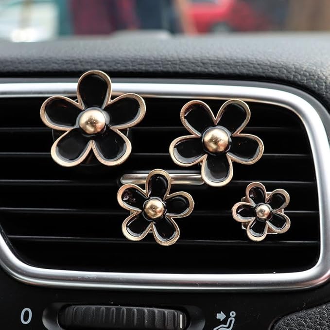 Flowers Air Vent Clips Car Air Freshener,4pcs Black Girly Daisy Flower Car Accessories for Women,Lavender Scent Decorations Refillable Clips On Air Freshener