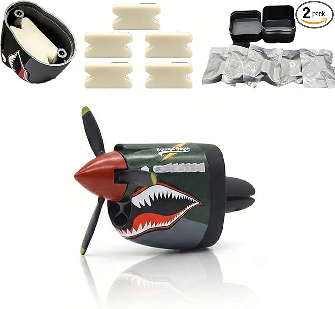 P-40 Warhawk Car Air Freshener with Spinning Propeller - Vent Clip Dashboard Decor for Men, Long Lasting Odor Eliminator & Aviation Gift (1pcs-shark)