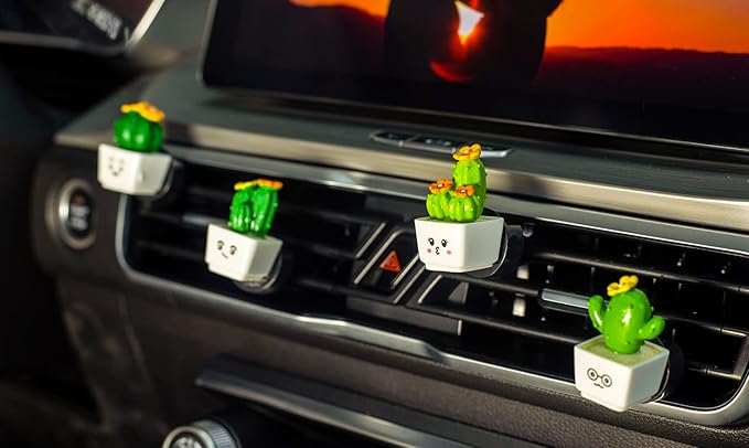 cute simulated plant shape aromatherapy vent car cactus air freshener, vent clip interior accessory, car scent freshener perfume aromatherapy clip (Cartoon)