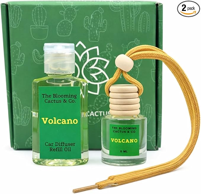 Car Air Freshener with 30ml Refill – Hanging Car Diffuser Oil, Long-Lasting Phthalate-Free Scent – Hanging Car Air Freshener + Refill. (Volcano (Type), 8 ml)