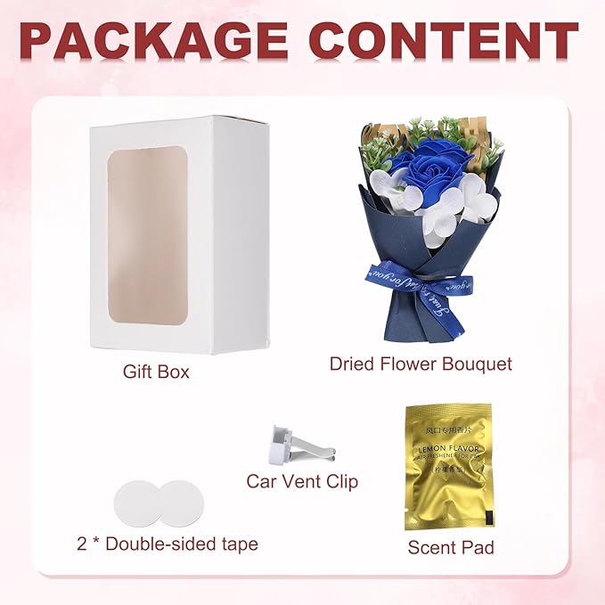 uxcell Dark Blue Small Bouquet Car Air Freshener Vent Clips, Mini Decorative Rose Bouquet with Fragrance Diffuser for Women, Automotive Air Freshener Decoration, Style 1