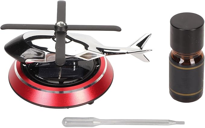 Focket Helicopter Car Air Fresheners Rotating, Solar Car Fresheners Airplane Car Perfume Decoration for Office Bar, Relieve Stress Alloy Car Essential Oil Diffuser for Home (Red)