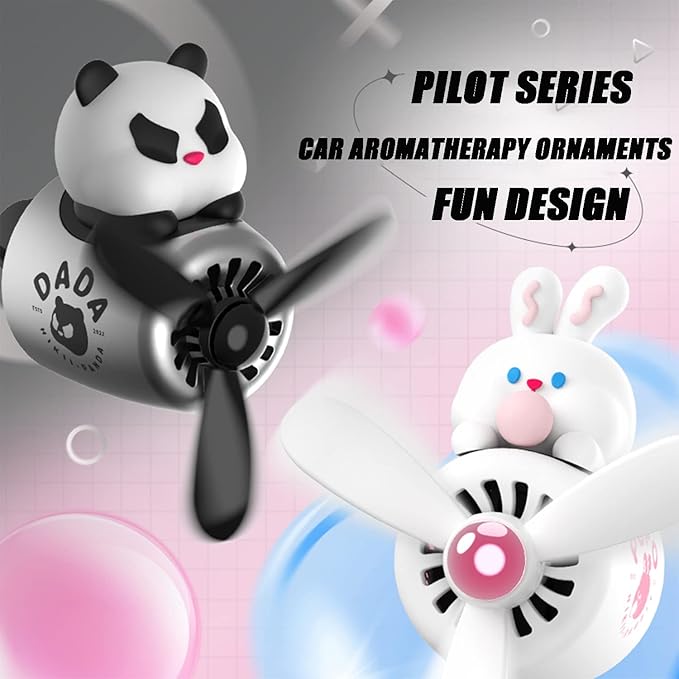 Car fragrance diffuser pilot air outlet fragrance diffuser cartoon rotating fan leaf perfume cute cartoon shape perfume air freshener with 2 fragrances (panda)