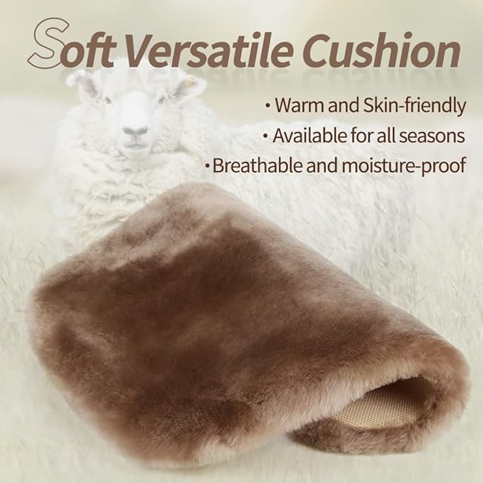 LLB Genuine Sheepskin Car Seat Cushion Seat Covers for Cars Trucks SUV Comfort Seat Protector Pad for Car Driver Seat Car Accessories for Women Office Chair Car Decor (Black Front Seat Cushion-1 Pc)
