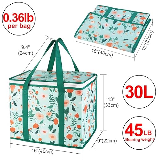 CIVJET 1-Pack Insulated Reusable Grocery Shopping Bags, X-Large Insulated Food/Pizza Delivery Bag for Delivery Drivers, Commercial Food Warmers, Tote Cooler/Thermal Bags