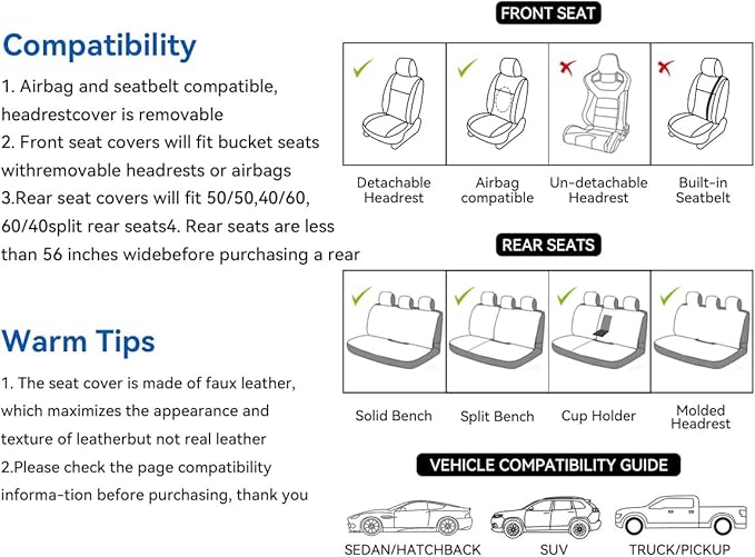 Car Seat Covers Front Seats, Premium Leather Car Seat Covers, Waterproof and Breathable Seat Covers, Universal Car Seat Protector Fit for Cars, Trucks, SUVs, Pick-ups(Beige, 2 PCS Front Seat)