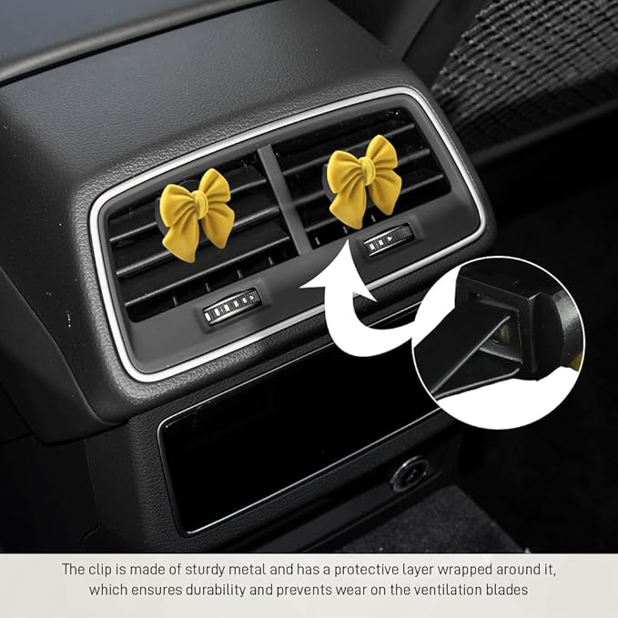 6PCS Bow Car Air Vent Clips, Cute Car Air Freshener Outlet Vent Clip, Coquette Bow Car Diffuser Perfume Clip, Universal Auto Air Conditioning Accessories for Women Girls (Yellow, 6PCS)