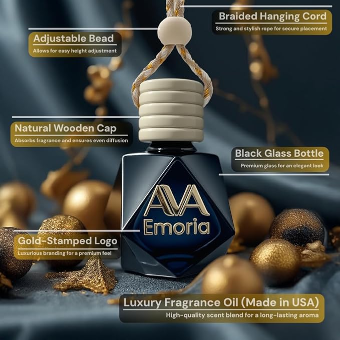 Emoria Luxury Car Air Freshener for Women – Hanging Car Diffuser with Vanilla, Peony & Pomegranate, Made with Premium Oils, Elegant Gift-Ready Packaging