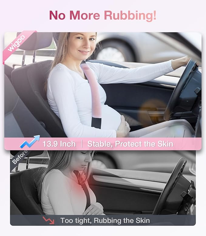 Wigoo 2026 Upgraded Version Suede Car Seat Belt Cover, [Reduces Neck Friction & Enhances Comfort], Soft Shoulder Pad Protector, Auto Interior Accessories,(2 Packs, 13.9Inch), Pink