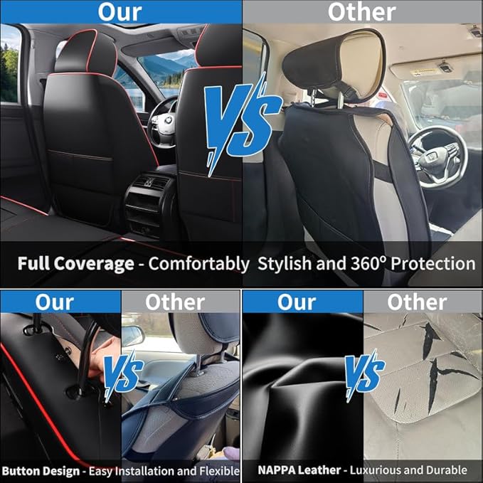 Car Seat Covers Full Set Custom Fit for Buick Envista 2024-2026-Luxury Leather with Lumbar Support, Breathable, Waterproof, Anti-Slip, Durable, Easy to Install (Black&Red,Full Set)
