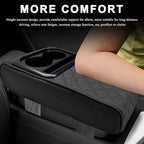 Car Center Console Armrest Pillow, 14"×8.3" Waterproof Leather Armrest Box Cover with Cup and Phone Holder, Soft Memory Foam Arm Rest Console Pad Protector for SUV Truck (Black, Embroidery)