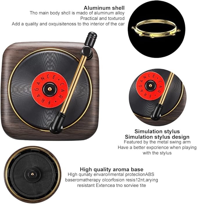 Record Player Car Vent Clips Air Freshener Retro Style Album Cover Car Air Conditioning Outlet Clip Fragrance Diffuser Car Interior Decoration Accessories, Wood Grain
