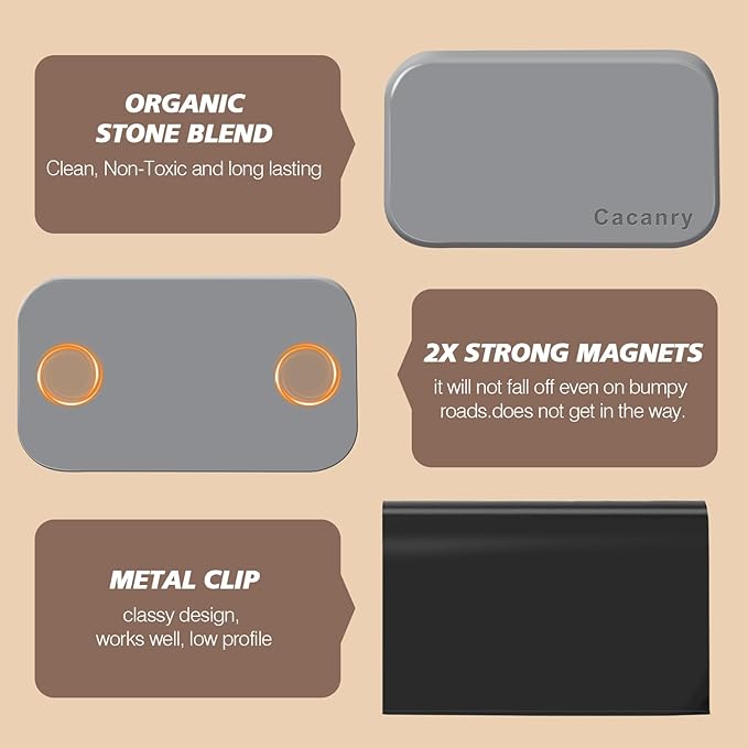 Car Air Freshener Starter Kit- Stone Air Freshener Car Odor Eliminator - Long Lasting Scent - Auto Accessories - Metal Clip (Amber-Frosted Spruce-Open Air)