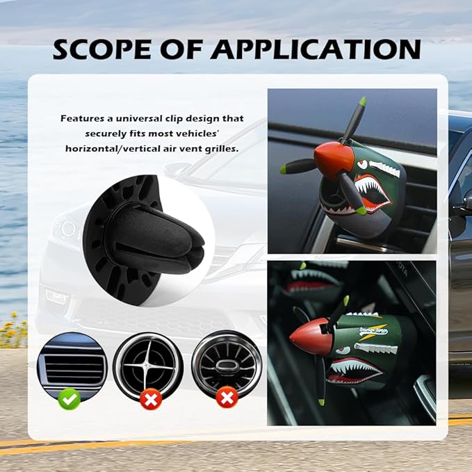 P-40 Fighter Plane Car Vent Decor,Creative Air Vent Clips Fit for Horizontal/Vertical Air Vents,P-40 Warhawk Car Airs Freshener with Rotating Propeller as Cool Gifts for Men