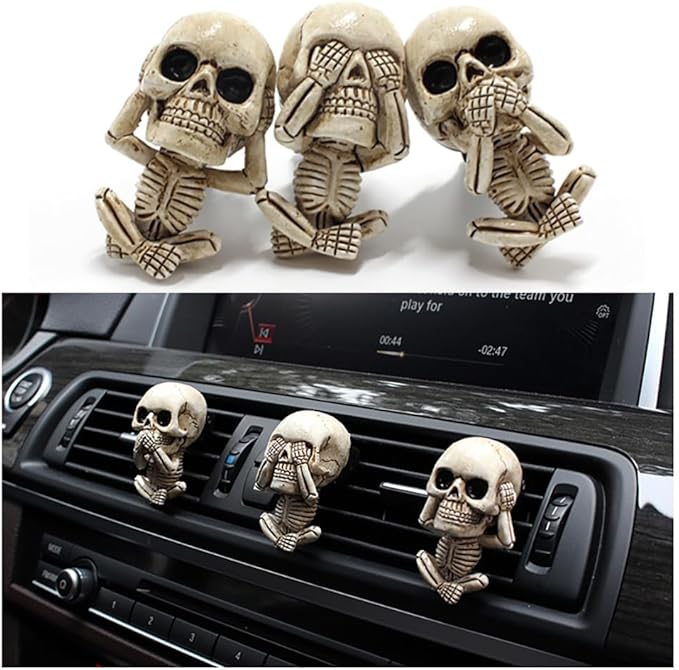 3 Pieces Novelty Cute Skull Car Air Fresheners Vent Clips Air Fresheners Vent Clips Cool， Car Accessories Interior Decorations Goth for Men Women Teens，Funny Christmas for Dad Mom