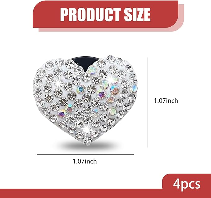 4PCS Bling Heart Air Vent Clips, Car Air Fresheners Vents Clips, Crystal Rhinestone Air Conditioning Outlet Clip, Cute Car Accessories for Women (White)