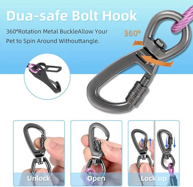 3-in-1 Dog Car Seat Belt Harness - Chew-Proof Steel Cable Seatbelt with Heavy-Duty Buckle & Clip - High Tensile Strength Car Safety Restraint for Small, Medium, Large Dogs (Purple, 32 inch/80 CM)