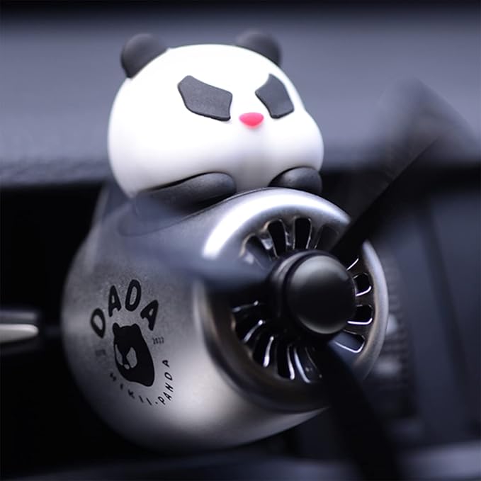 Car fragrance diffuser pilot air outlet fragrance diffuser cartoon rotating fan leaf perfume cute cartoon shape perfume air freshener with 2 fragrances (panda)