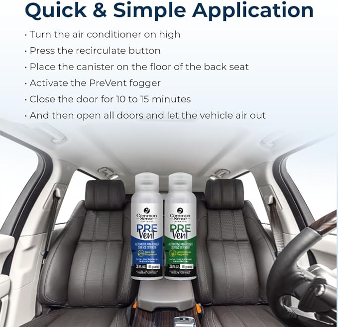 PreVent Car Fogger Deodorizing Air Refresher by Smart Common Sense, Long-Lasting Odor Control Spray for Vehicles, Lemongrass Fragrance, 3 fl. Oz