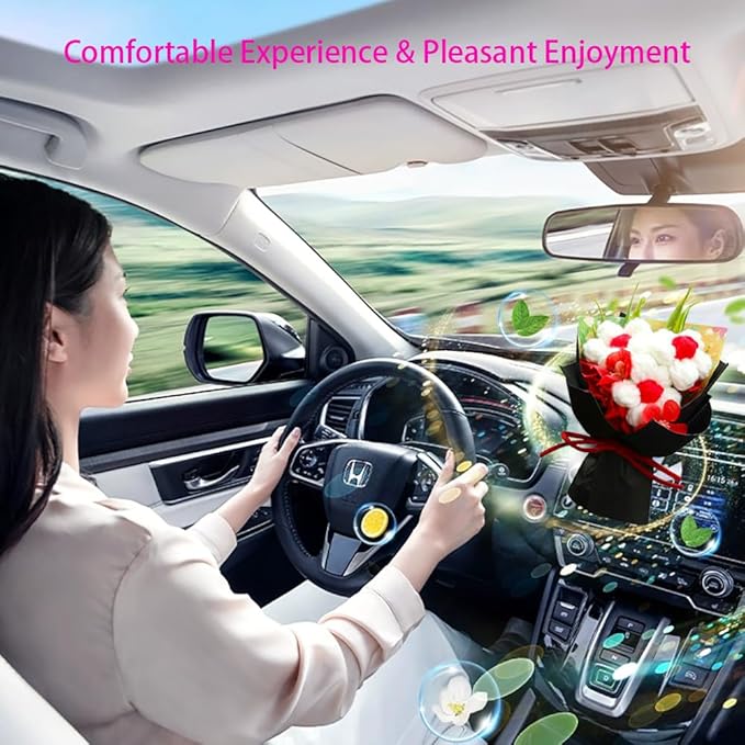 Mini Daisy Bouquet Car Vent Clip Air Freshener, Small Artificial Flowers Car Accessories, Reusable Essential Perfume Diffuser with Lemon & Blank Pad, Dashboard Yarn Floral Decor, Gift for Car(Style I)