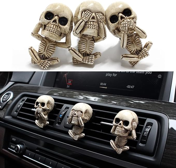 Car Air Freshener Vent Clips 3 Pack Car Accessories for Men Women, Cute Skull Auto Air Conditioner Vent Clips Decor, for Car Office Kitchen Home Halloween Christmas Gift
