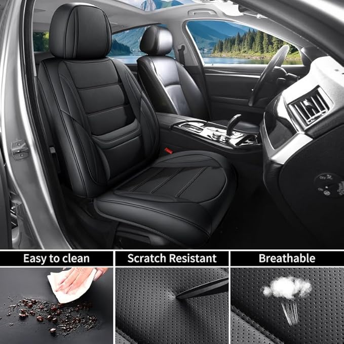 Car Seat Covers Full Set Fit for Buick Verano 2012-2017, Premium Faux Leather Waterproof Car Seat Protectors with Lumbar Support, Breathable Anti-Slip Easy to Install(Black,Full Set)
