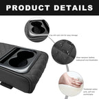 Car Center Console Armrest Pillow, 14"×8.3" Waterproof Leather Armrest Box Cover with Cup and Phone Holder, Soft Memory Foam Arm Rest Console Pad Protector for SUV Truck (Black, Embroidery)