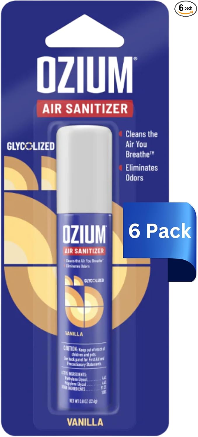 Ozium 0.8 oz. Air Sanitizer & Odor Eliminator for Homes, Cars, Offices and More, Vanilla Scent, Pack of 6