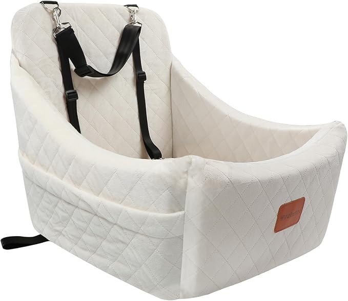 Dog Car Seat for Medium Sized Dog,Pet Travel Car Bed with Seat Belt Channle,Fully Detachable and Washable Car Dog Seat with Adjustable Straps,3 Straps Easy to Install (Beige)