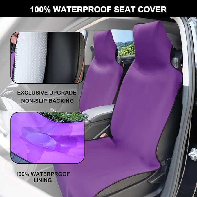 INFANZIA Premium Waterproof Seat Cover Towel Protector Neoprene Universal Fit, Upgraded 100% Washable & Removable Non-Slip Sweat Carseat Towel Covers, Perfect for Gym/Yoga/Workout（Purple,2PCS