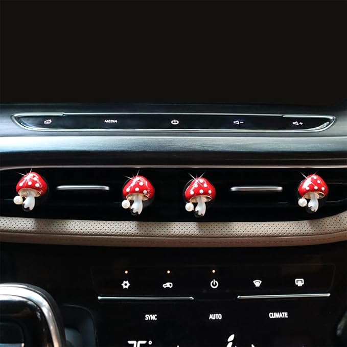 Cute Mushroom Car Air Freshener Vent Clips,4pcs Red Mushroon Refillable Car Air Freshener Decorative Clips Car Diffuser,Providing Bloom Car Scent
