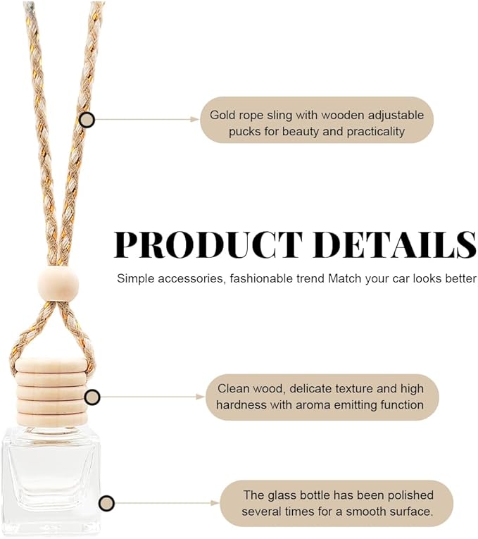 5 PCS Hanging Car Air Freshener, 8ml Empty Clear Glass Perfume Bottle Freshener Diffuser, Essential Oil Fragrance Aromatherapy Bottle Ornament for Car, Interior Car Accessories (Square)