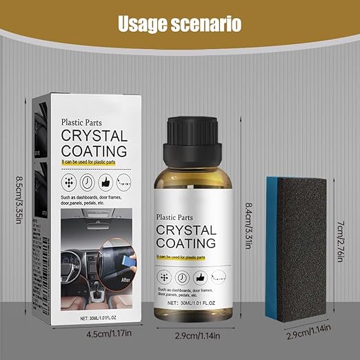 2025 Upgrade Crystal Coating for Car, Plastic Parts Crystals Coating, Plastics Parts Crystal Coating Plastic Restorer with Spong, Long Duration Refurbish Coatings Agent for Automotive Plastics (4Set)