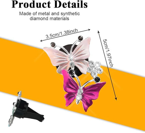 2PCS Car Air Fresheners Vent Clips, Butterfly Car Accessories, Sparkly Bling Dual Butterfly Auto Air Vent Clips, Automotive Cute Air Conditioning Outlet Decoration Universal for Women Girl