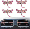 4Pcs Bling Rhinestone Crystal Dragonfly Air Freshener Vent Clips,Cute Car Air Fresheners Vent Clips Accessories,Refillable Car Diffuser, Glamorous Auto Decor (Pink)