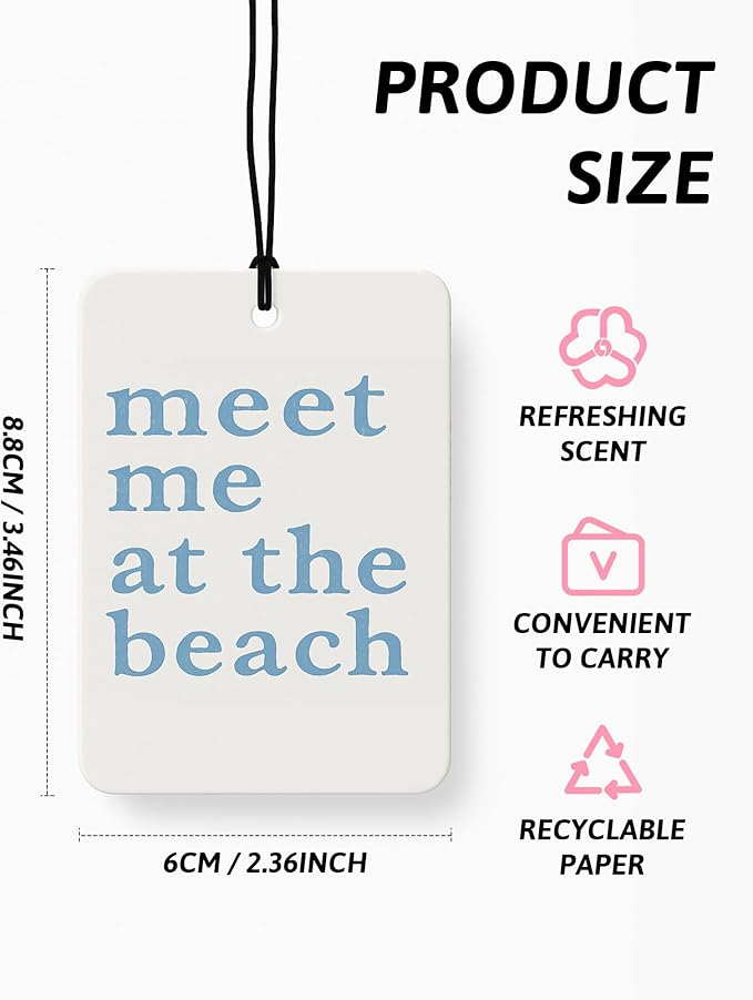 Blue Beach Car Air Freshener 4 Pcs, Preppy Girly Coastal Beachy Seashell Ace Card Hanging Air Freshener for Cars Closet Drawer Books, Cute Blue Beach Car Accessories Mirror Decor for Women