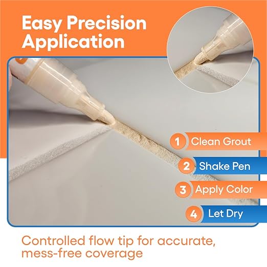 Grout Paint Pen Light Beige — Grout Colorant & Sealer Marker, Restores & Repairs Grout Lines, Quick-Dry, Bathroom Kitchen Shower Floor Tiles | Groutastic