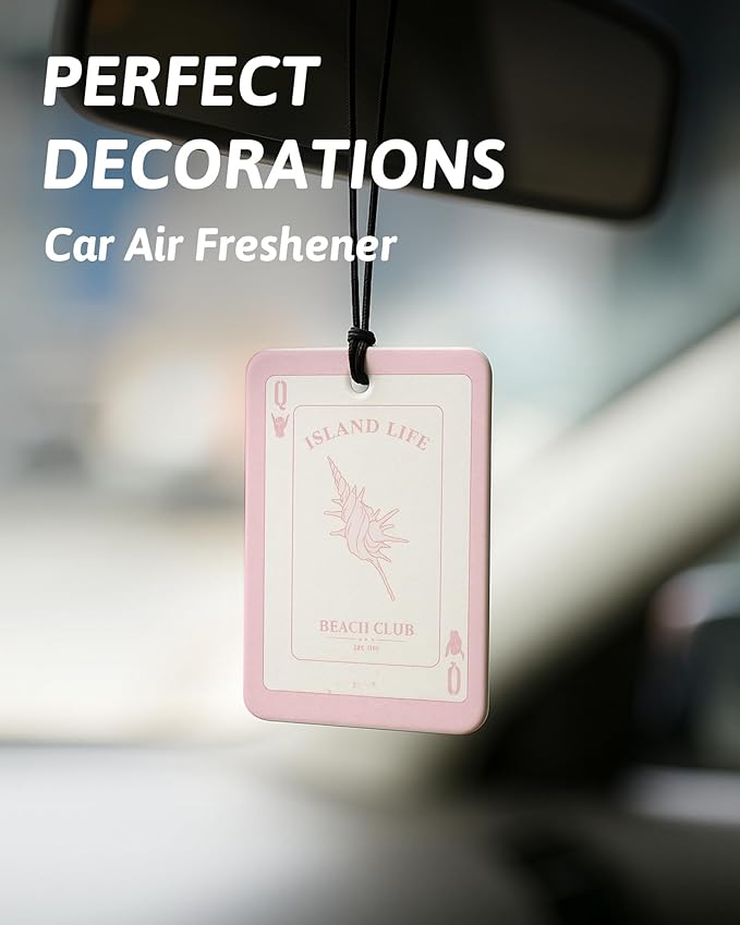 Pink Summer Beach Car Air Freshener 4 Pcs, Coastal Preppy Fish Conch Shell Starfish Ocean Hanging Air Freshener for Closet Drawer Books, Girly Beachy Car Accessories Mirror Decor for Women