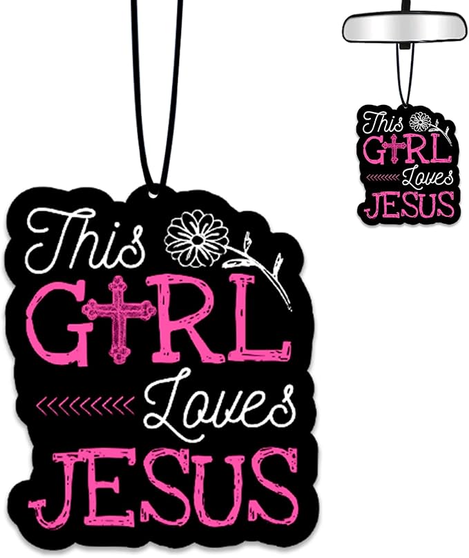 1PCS Christian Car Air Fresheners,"This Girl Loves Jesus" Car Air Fresheners for Cute Mirror Freshener Mirror Scented Hanging Cute Car Accessories Decor Interior Home,Gifts for Women Men Friends