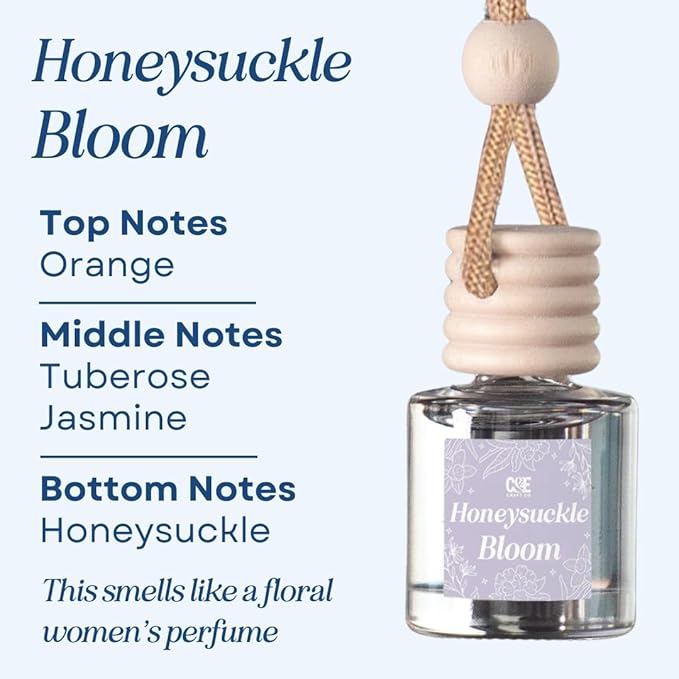 C&E Craft Co Hanging Car Air Freshener Diffuser 2 Pack, Long Lasting Fragrance Oil Car Freshener, Glass Bottle Auto Air Freshener, Made in USA (Honeysuckle Bloom)