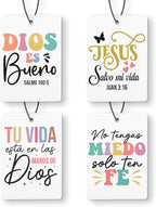 Inspirational Spanish Christian Car Air Freshener 4 Pcs, Encouragement Spanish Bible Verse Hanging Air Freshener for Cars Closet Drawer Books, Christian Religious Car Accessories for Women Kids