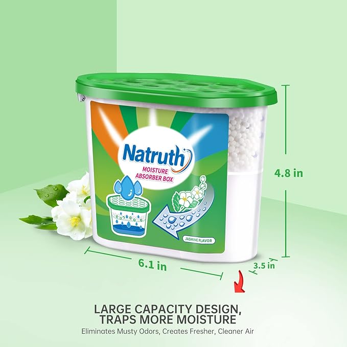 NATRUTH Moisture Absorber boxes, Jasmine 800ml(6 PACKS)*12.5OZ Closet Dehumidifier, Eradicate Odor Moisture Absorbers Bucket, Humidity Absorber,Dehumidifier for Closet,Bathrooms, Kitchen & Boats
