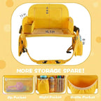 MENZOKE Kids Travel Tray for Toddler Car Seat, Toddler Gift for Boy Activities with iPad Holder Stand & Storage Pockets, Road Trip Essentials Accessories Lap Tray as Travel Gifts for Kid, Yellow