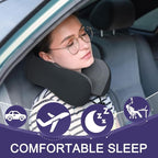 napfun Neck Pillow for Traveling, Upgraded Travel Neck Pillow for Airplane 100% Pure Memory Foam Travel Pillow for Flight Headrest Sleep, Portable Plane Accessories, Black Striped Kit