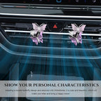 2PCS Car Air Vent Clips, Dual Butterfly Diamond Car Air Conditioner Outlet Vent Clip, Cute Car Diffuser Perfume Clip, Car Air Freshener Decor Accessories for Women Girl (Purple, Style 1)