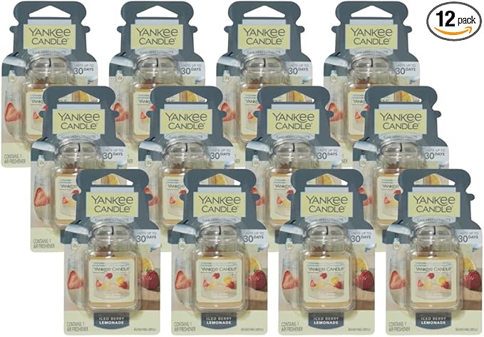 Yankee Candle Car Jar Ultimate, Iced Berry Lemonade, 0.96 OZ (Pack of 12)