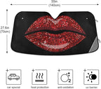 Woman Red Lips Glitter Car Windshield Sun Shade Foldable UV Ray Sun Visor Protector Sunshade to Keep Your Vehicle Cool (55" x 27.6")