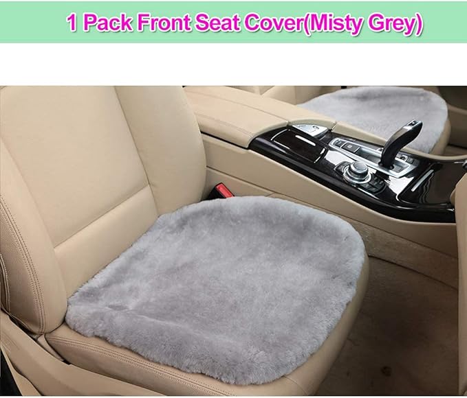 OGLAND 20 inchs Fluffy Shearling Sheepskin Car Seat Cover for Auto Interior Accessories with Soft Fuzzy Wool Eco-Friendly Natural Fur Non-Slip (Misty Gray, Front)